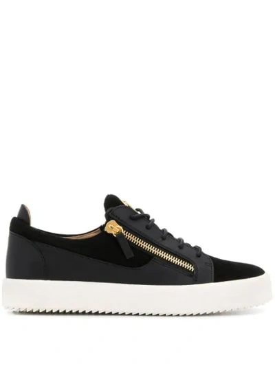 Giuseppe Zanotti Black Leather & Velvet Sneakers In Black