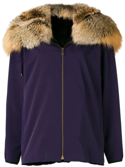 Liska Fox Fur Hooded Jacket In Violett
