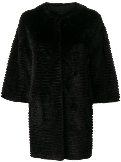 Liska Ribbed Coat In Schwarz | ModeSens