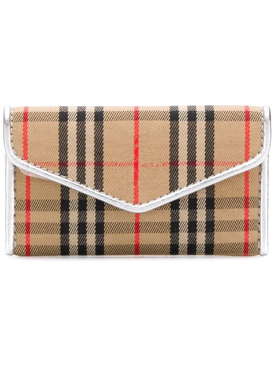 Burberry London 1983 Check And Leather Envelope Card Case - Neutrals