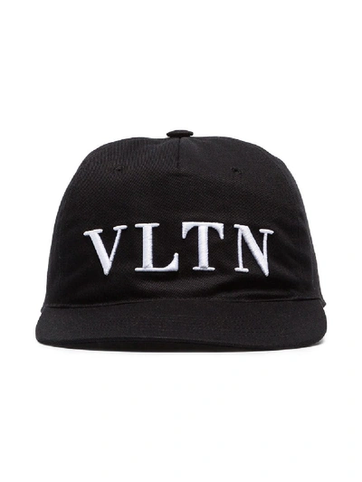 Valentino Garavani Valentino Black And White Vltn Logo Embroidered Cotton Cap