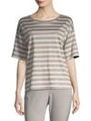 Lafayette 148 Easy Stripe Linen Tee In Partridge Multi