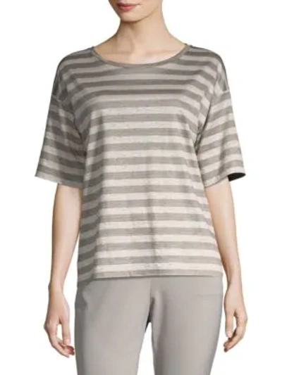Lafayette 148 Easy Stripe Linen Tee In Partridge Multi