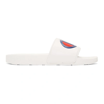 Champion White Logo Pool Slides In White/white/red