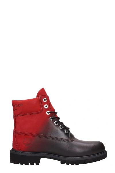 Marcelo Burlon County Of Milan Black And Red Leather Ankle Boost In  Collaboration With Timberland | ModeSens