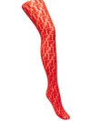 Fendi Embroidered Ff Logo Tights In Red