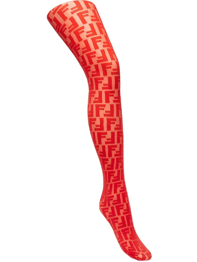 Fendi Embroidered Ff Logo Tights In Red