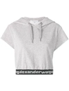 Alexander Wang T Stretch Corduroy Cap-sleeve Cropped Hoodie In Grey