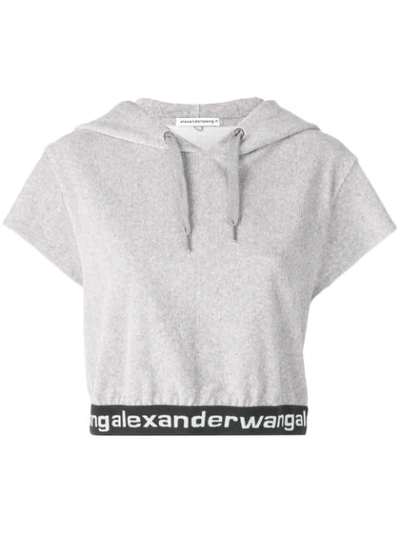 Alexander Wang T Stretch Corduroy Cap-sleeve Cropped Hoodie In Grey