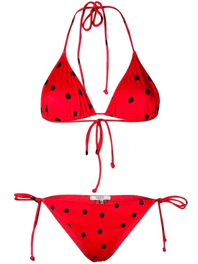 Ganni Polka Dot String Bikini - Red