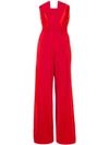 Black Halo Strapless Flared Jumpsuit In Red