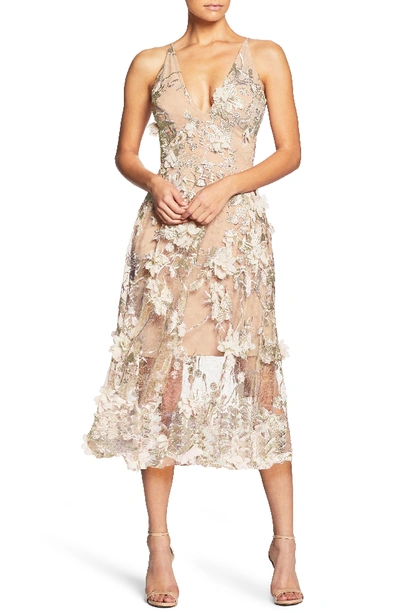 Dress The Population Audrey Embroidered Fit & Flare Dress In Cream/ Nude