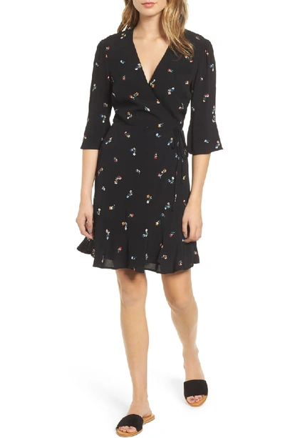 Rails Aimee Floral 3/4-sleeve Wrap Dress In Black Kyoto Floral