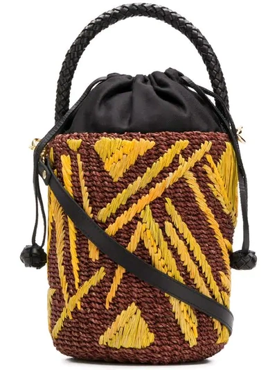 Aranaz Patterned Wicket Basket Bag In Yellow