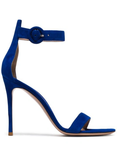 Gianvito Rossi Blue 105 Ankle Strap Suede Sandals