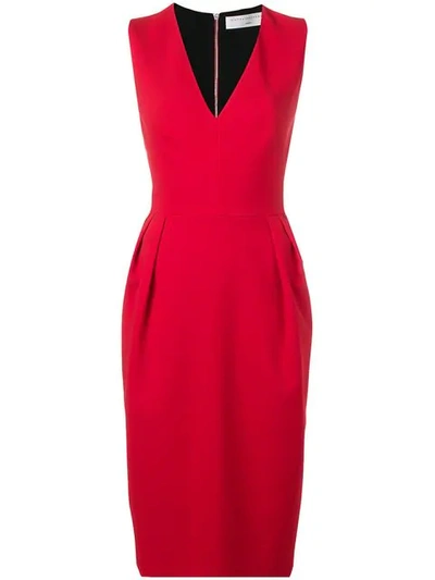 Victoria Beckham Sleeveless V-neck Sheath Dress In Red