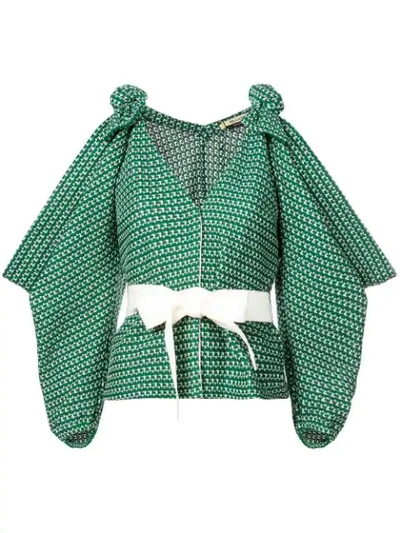 Hellessy Ocean Drive Cotton Button Front Blouse In Green