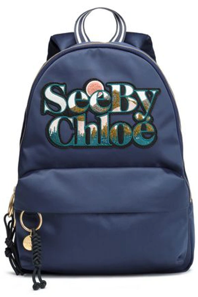 See By Chloé Woman Appliquéd Satin Backpack Indigo