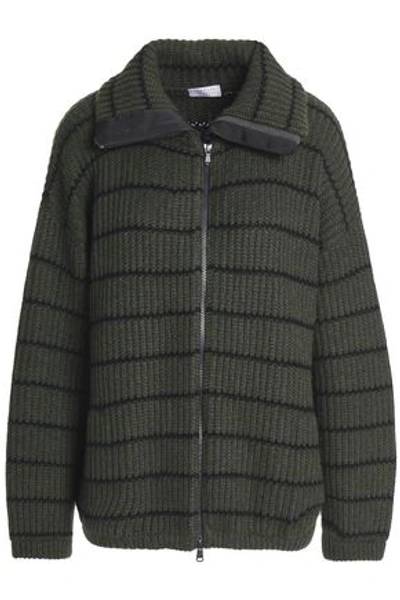 Brunello Cucinelli Woman Striped Ribbed Cashmere Jacket Army Green