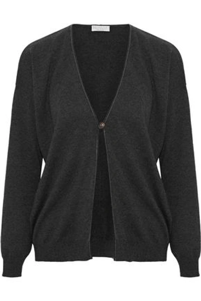 Brunello Cucinelli Woman Bead-embellished Cashmere Cardigan Charcoal