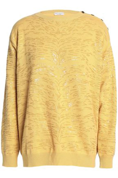 Brunello Cucinelli Woman Sequin-embellished Cashmere Sweater Saffron