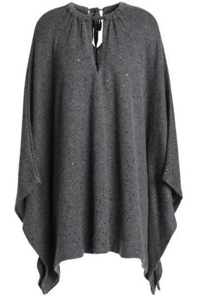 Brunello Cucinelli Woman Embellished Cashmere And Silk-blend Poncho Dark Gray