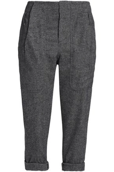 Brunello Cucinelli Woman Cropped Wool-blend Tapered Pants Black In Gray