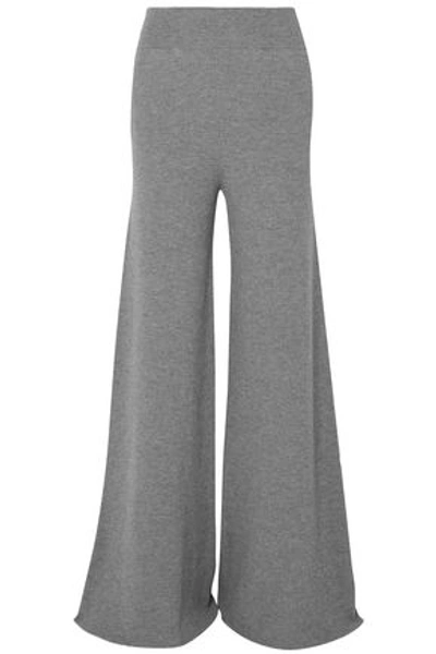 Stella Mccartney Ribbed-knit Wool Wide-leg Trousers In Gray