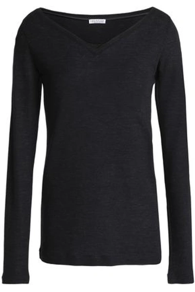 Brunello Cucinelli Woman Bead-embellished Wool Sweater Charcoal