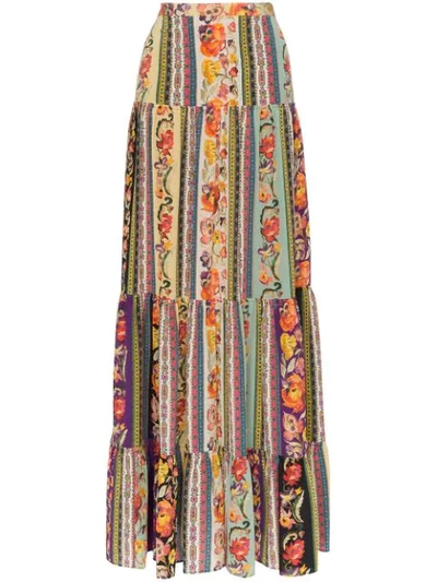 Etro Tiered Printed Silk Crepe De Chine Skirt In Multicolour