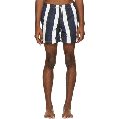 Bather Blue Black Stripe Swim Trunks In Multi