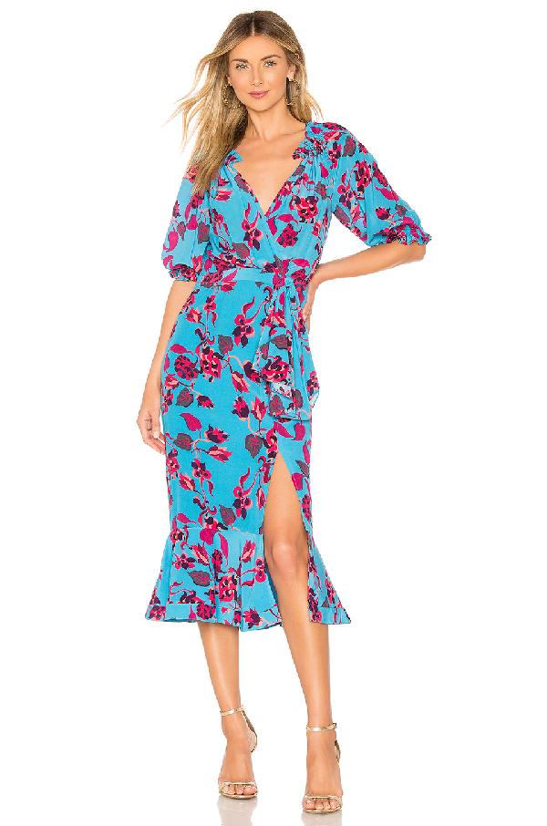 saloni olivia floral midi dress