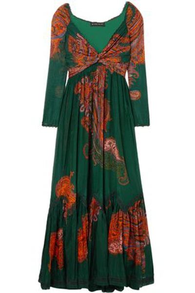 Etro Woman Printed Cotton And Silk-blend Maxi Dress Emerald