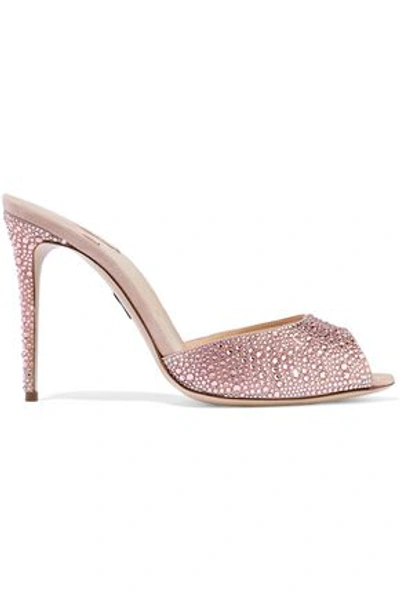 Paul Andrew Woman Aristata Suede-paneled Crystal-embellished Satin Mules Blush