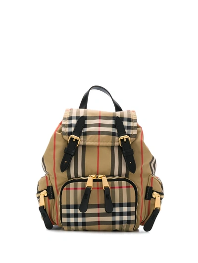 Burberry Vintage Check Patterned Backpack In Beige In Beige,black,red