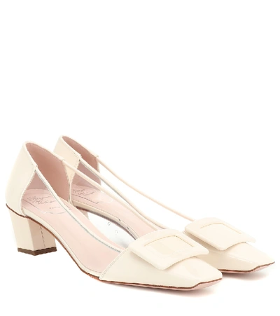 Roger Vivier 45mm Belle Patent Leather & Plexi Pumps In White