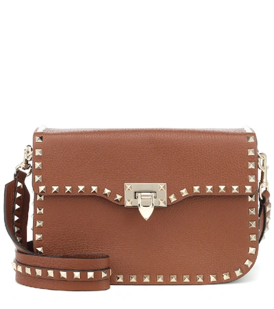 Valentino Garavani Rockstud Leather Shoulder Bag In Brown