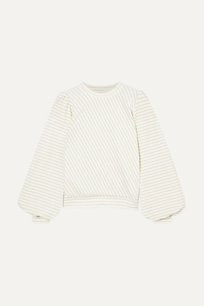 Ganni Metallic Striped Cotton-blend Velour Sweatshirt In White