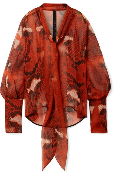 Petar Petrov Pussy-bow Snake-print Silk-chiffon Blouse In Red