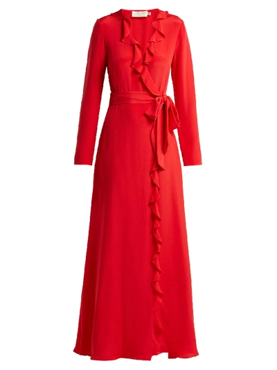 Goat Hollywood Ruffle-trimmed Silk Dress In Red