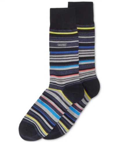 Calvin Klein Men's Striped Crew Socks In Navy