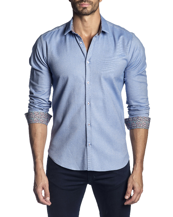 Jared Lang Men's Semi-Fitted Solid Long-Sleeve Button-Down Shirt With ...