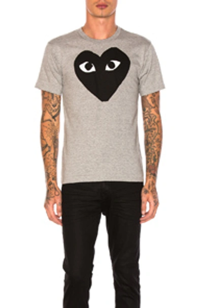 Comme Des Garçons Play Emblem Cotton Tee In Grey & Black