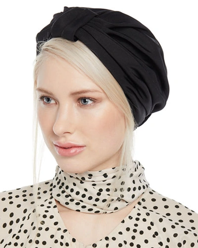 Jennifer Behr Silk Faille Knotted Full Turban In Black