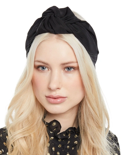 Jennifer Behr Marin Faille Silk Knotted Headband Mini Turban In Black