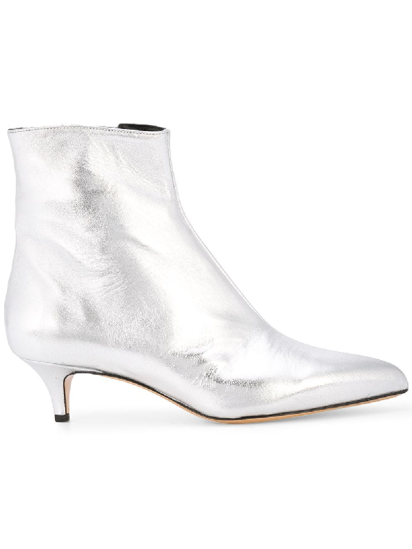 silver kitten heel ankle boots