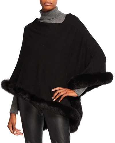 Sofia Cashmere Off-the-shoulder Cashmere Poncho With Fur Trim In Black