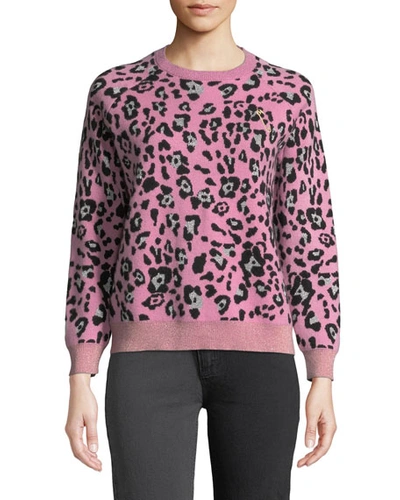 Replica Los Angeles Metallic Leopard-print Wool Crewneck Sweater In Peony