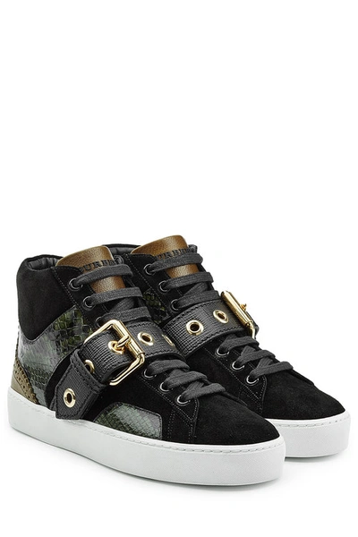 Burberry Leather High Top Sneakers With Suede And Snakeskin In Green |  ModeSens