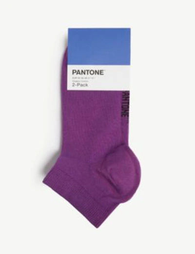 Pantone Ankle Cut Cotton-blend Socks Pack Of Two In Lilac